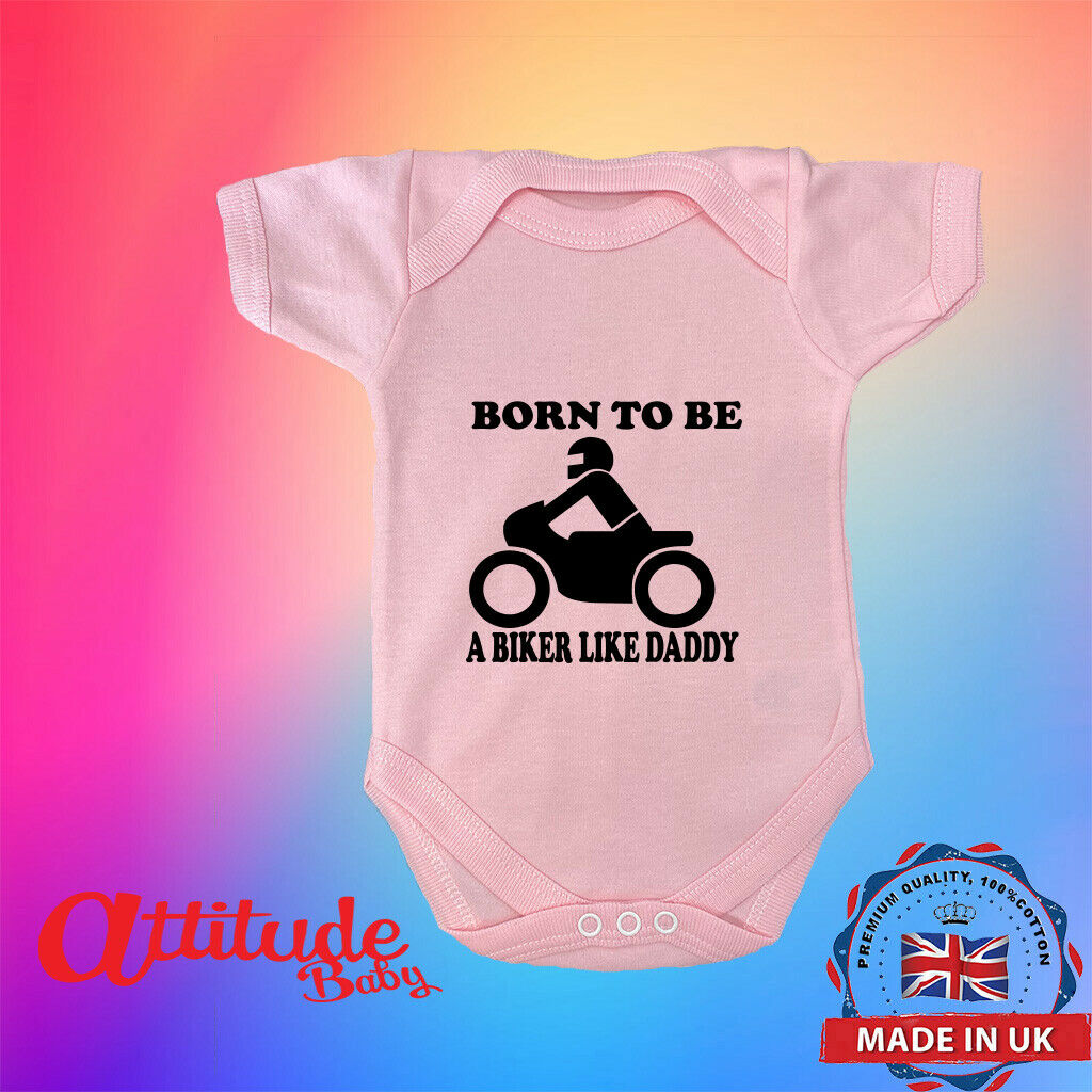 Wild Child logo-Biker Slogan Babywear Baby Biker Babygrow rosa-svendita 
