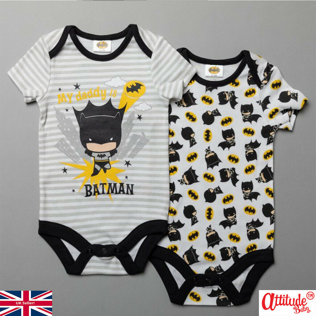 Baby Batman 2 Pack Baby Grows-Official Baby Batman Baby Grows-2 Batman  Bodysuits - Funny Baby Grows-Rock Band Baby Grows-Attitude Baby UK