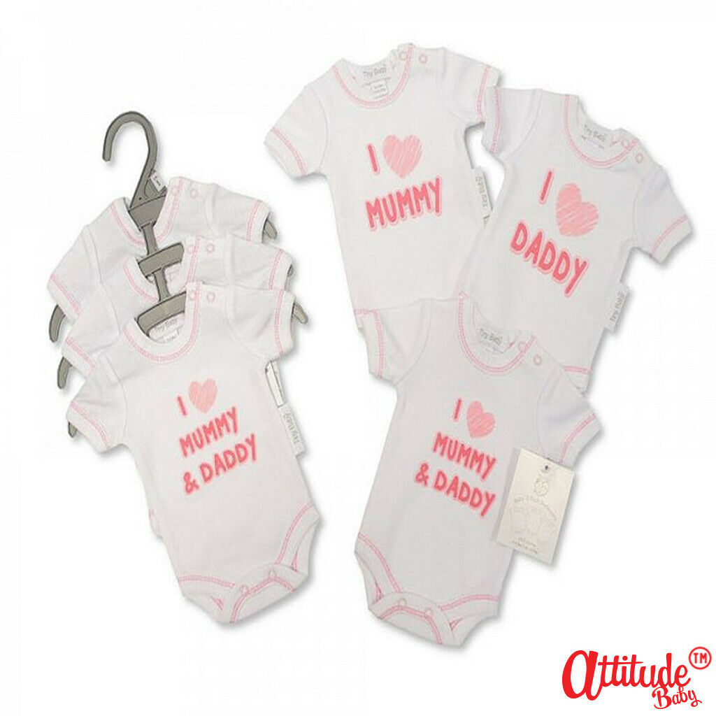 Premature-New Born-6 Months-Baby Grows-3 In Pack-I Love Daddy-I Love  Mummy-Both - Funny Baby Grows-Rock Band Baby Grows-Attitude Baby UK